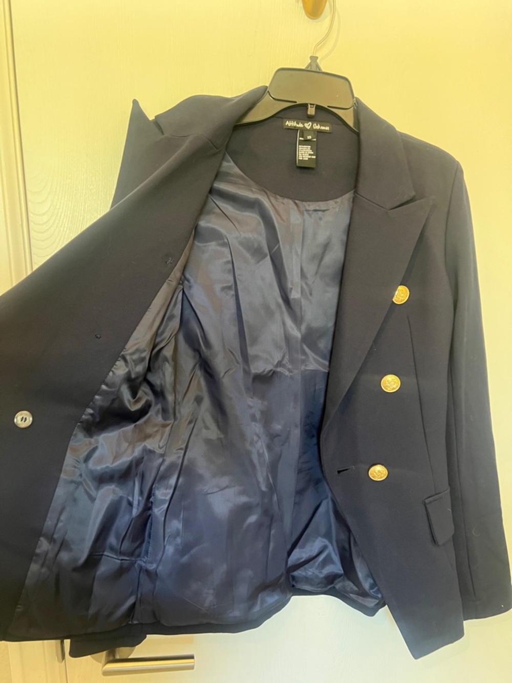 Attitude Unknown Navy White Double Breasted Blazer with Gold Buttons - Picture 10 of 10